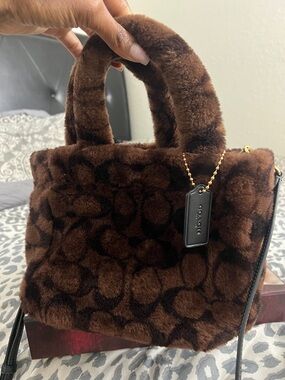 Coach Brown Faux Fur Signature Satchel